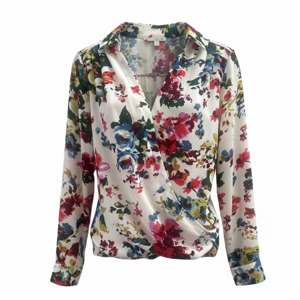 Floral Wrap Blouse - Red, Green, Blue